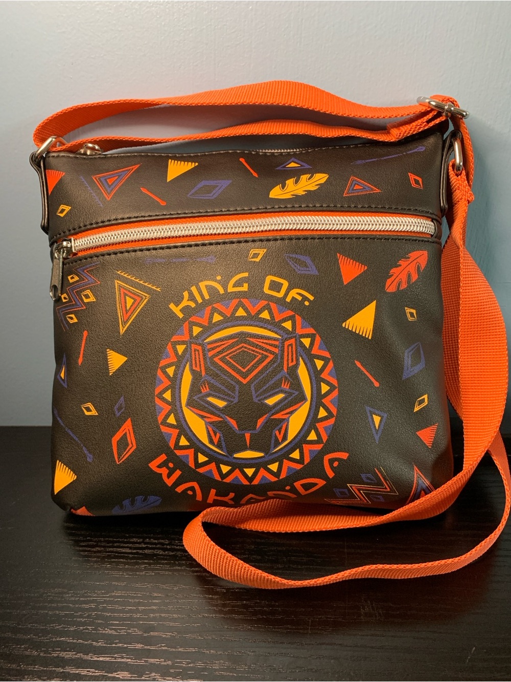Marvel Brown Mini Crossbody Bag with Orange Strap and Multicolor Graphic